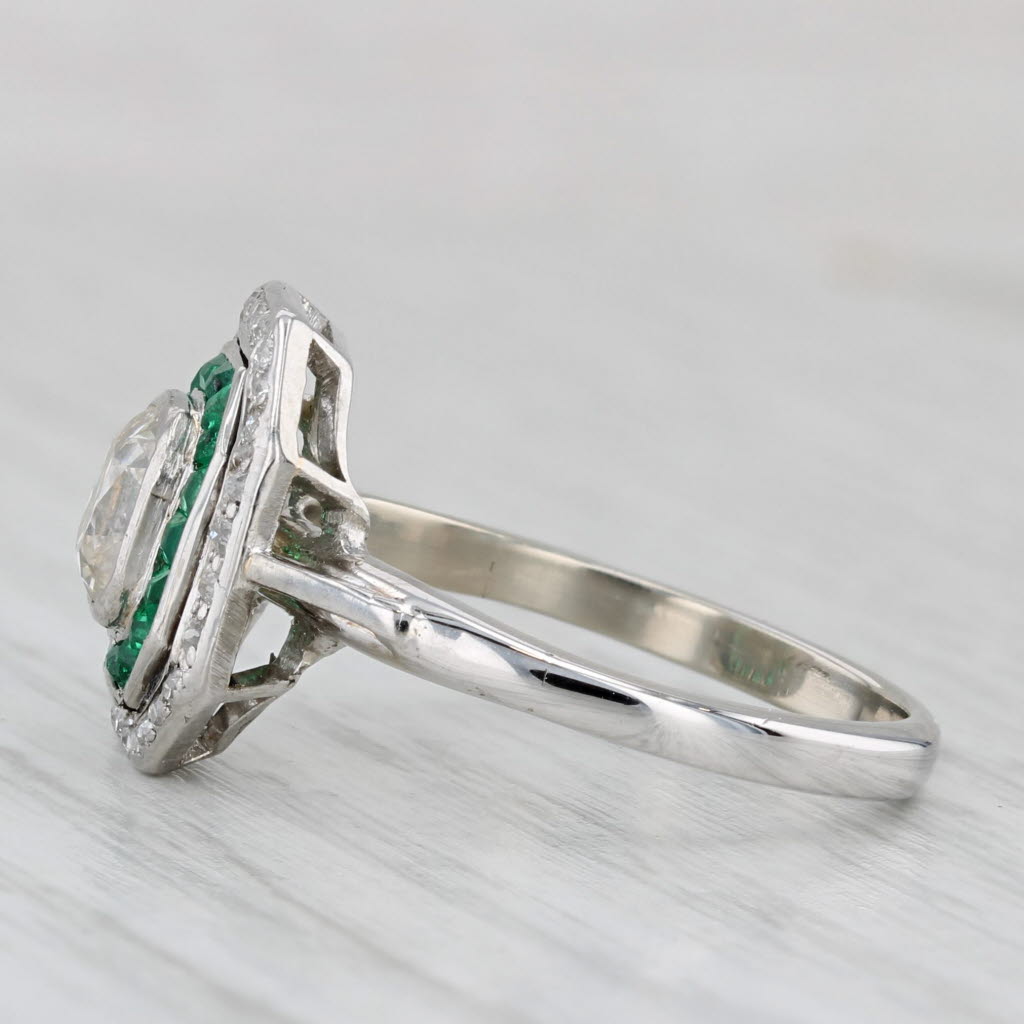 Light Gray Vintage 1.25ctw Emerald Diamod Halo Ring 14K Gold Platinum Size 6.25 Engagement