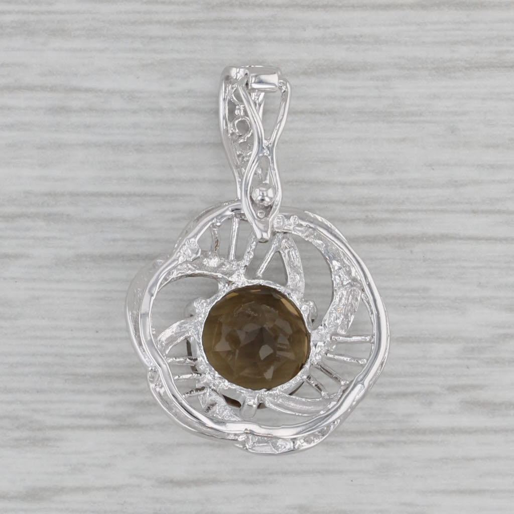 Gray 1.80ct Smoky Quartz Round Solitaire Enhancer Pendant 14k White Gold