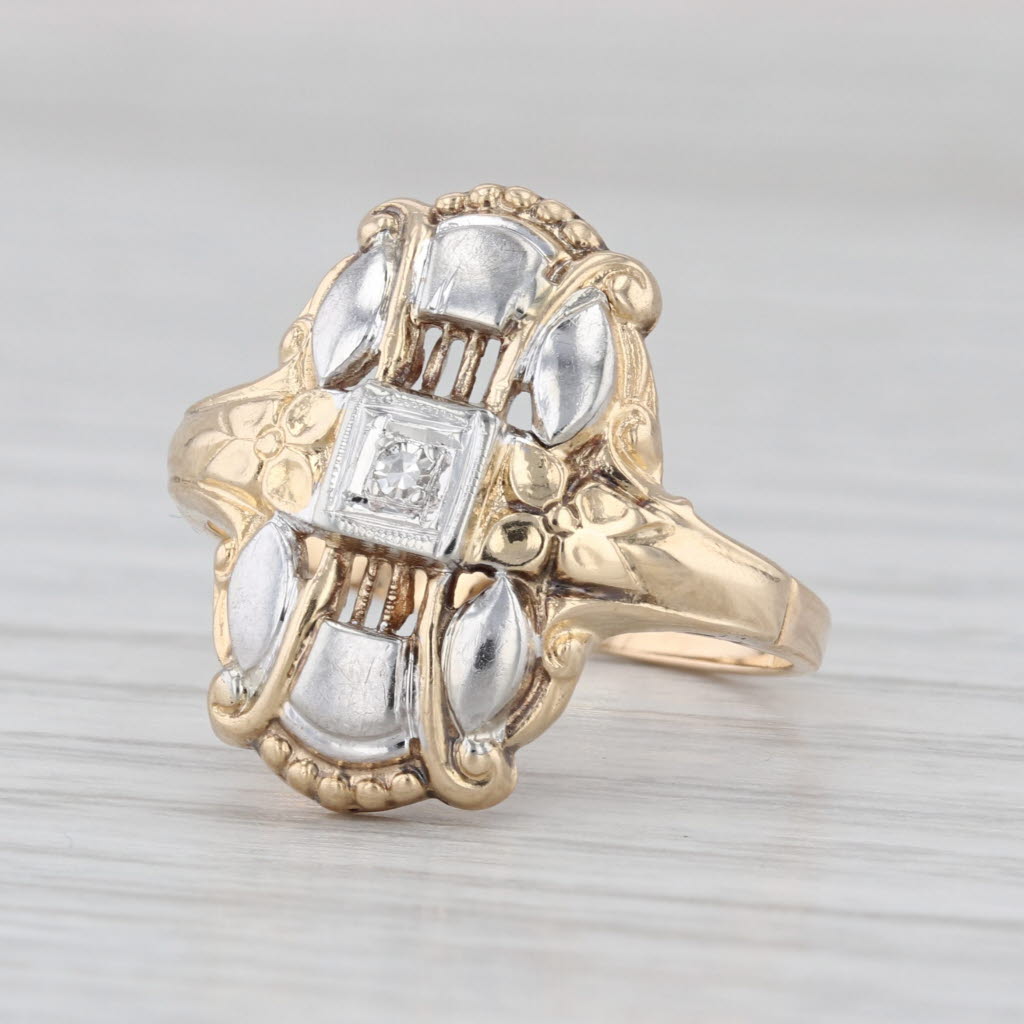 Vintage Diamond Ring 14k Yellow White Gold Filigree Size 6