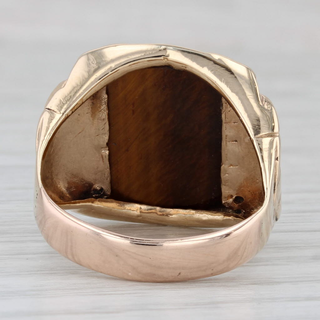 Gray Vintage Tiger's Eye Carved Cameo Ring 10k Yellow Gold Size 8.5