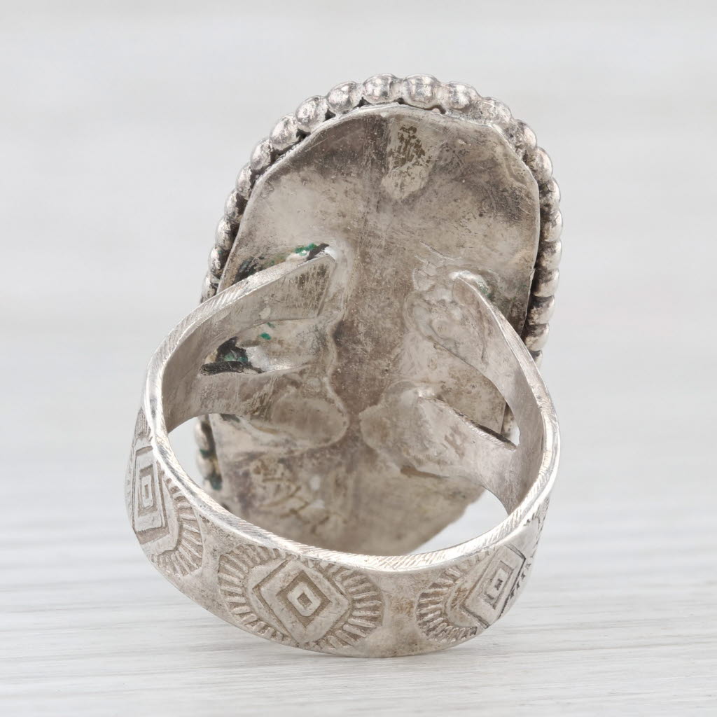 Light Gray Vintage Turquoise Oval Cabochon Ring Sterling Silver Native American Signed