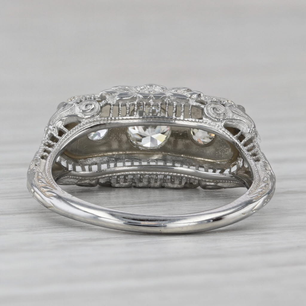 Gray Art Deco 0.41ctw Diamond 3-Stone Ring 18k White Gold Size 5.25 Old European