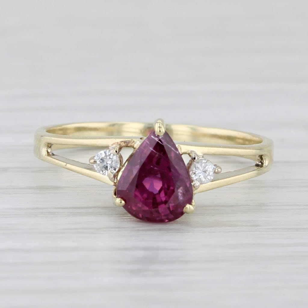 Light Gray 1.35ctw Pear Ruby Diamond Ring 14k Yellow Gold Size 6.5