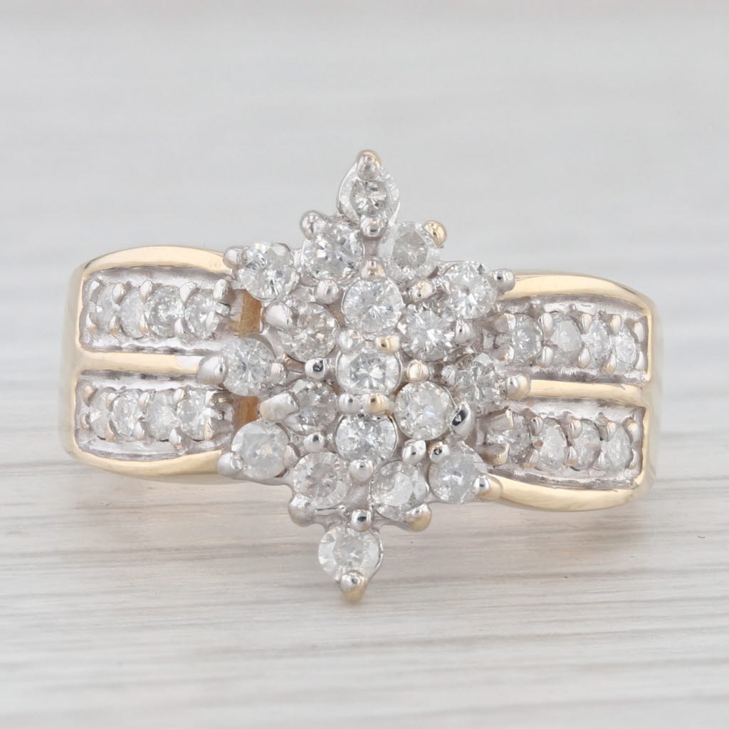 Light Gray 0.75ctw Diamond Cluster Ring 10k Yellow Gold Size 7 Cocktail