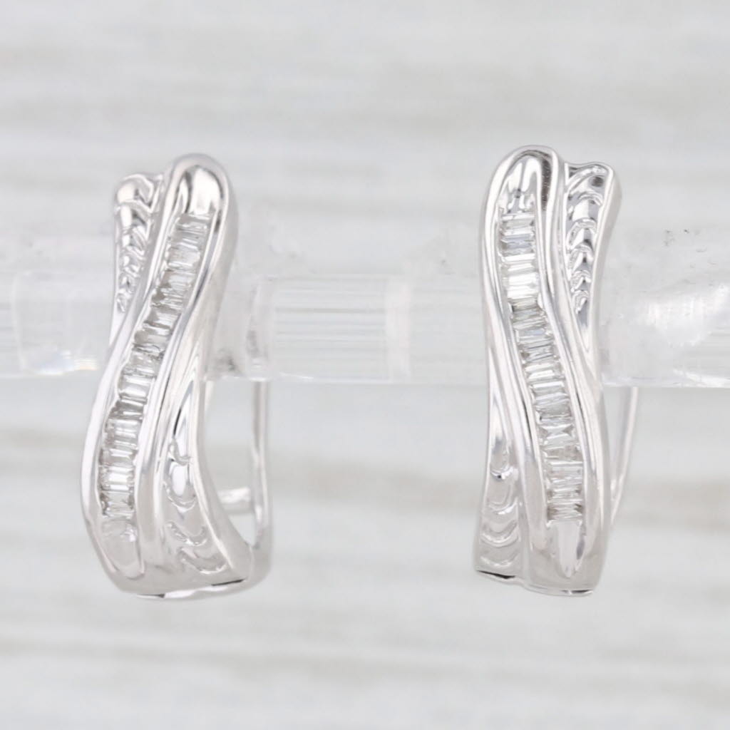 Light Gray 0.20ctw Diamond Hinged Hoop Earrings 14k White Gold Oval Hoops Snap Top