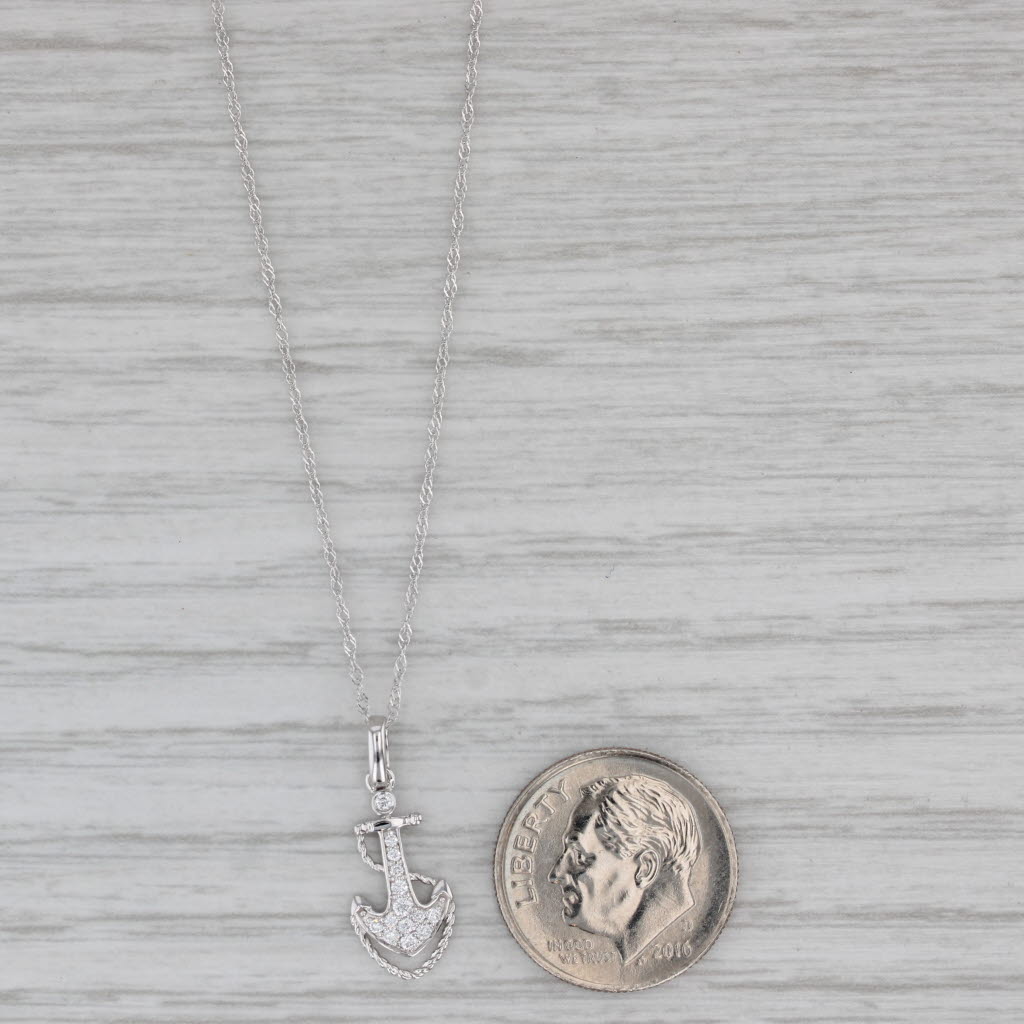 Gray New Diamond Anchor Pendant Necklace 14k White Gold 18" Singapore Chain