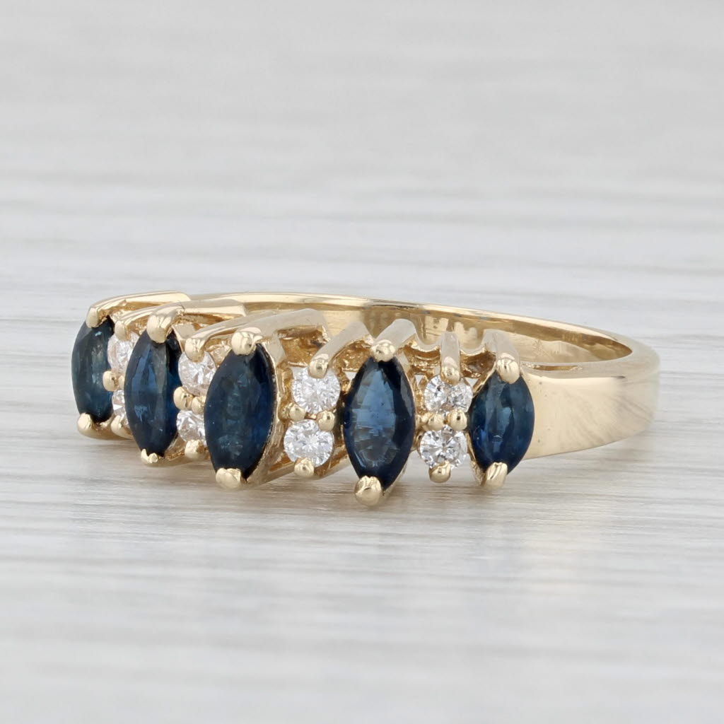 Light Gray 0.84ctw Blue Sapphire Diamond Ring 14k Yellow Gold Tiered Stackable Size 6