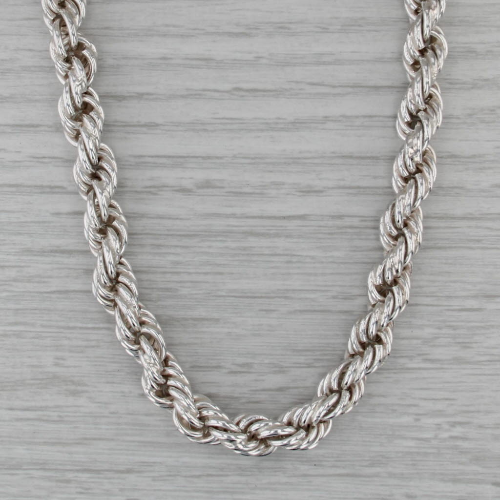 Large Rope Chain Necklace 23" 8.6mm Box Clasp Mexico Sterling Silver