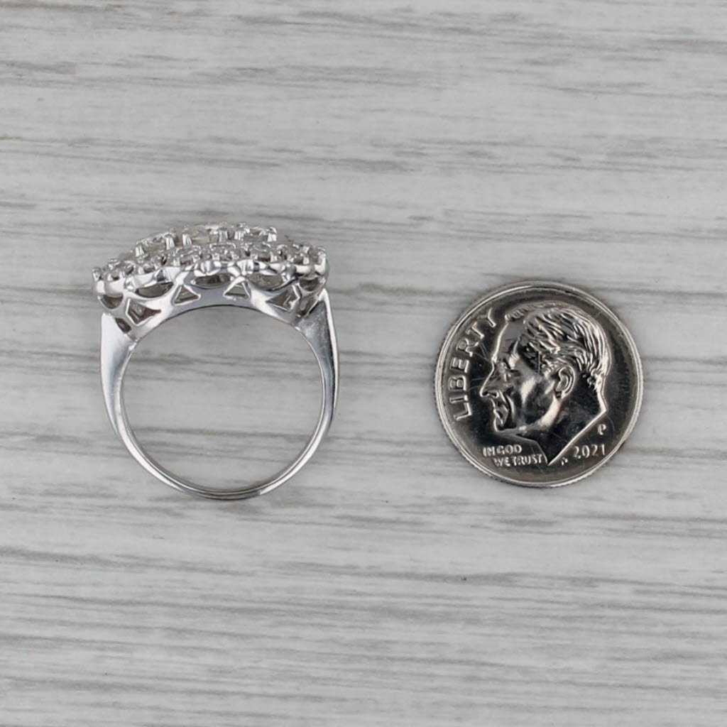 Vintage 0.96ctw Diamond 3-Stone Halo Ring 14k White Gold Size 6.25