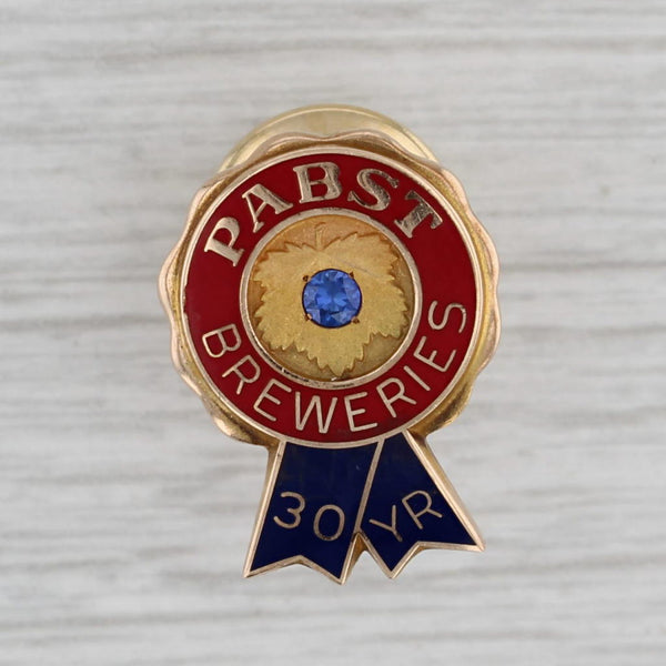 Pabst Blue Ribbon Breweries 30 Years Service Pin 10k Gold Lab Created Sapphire