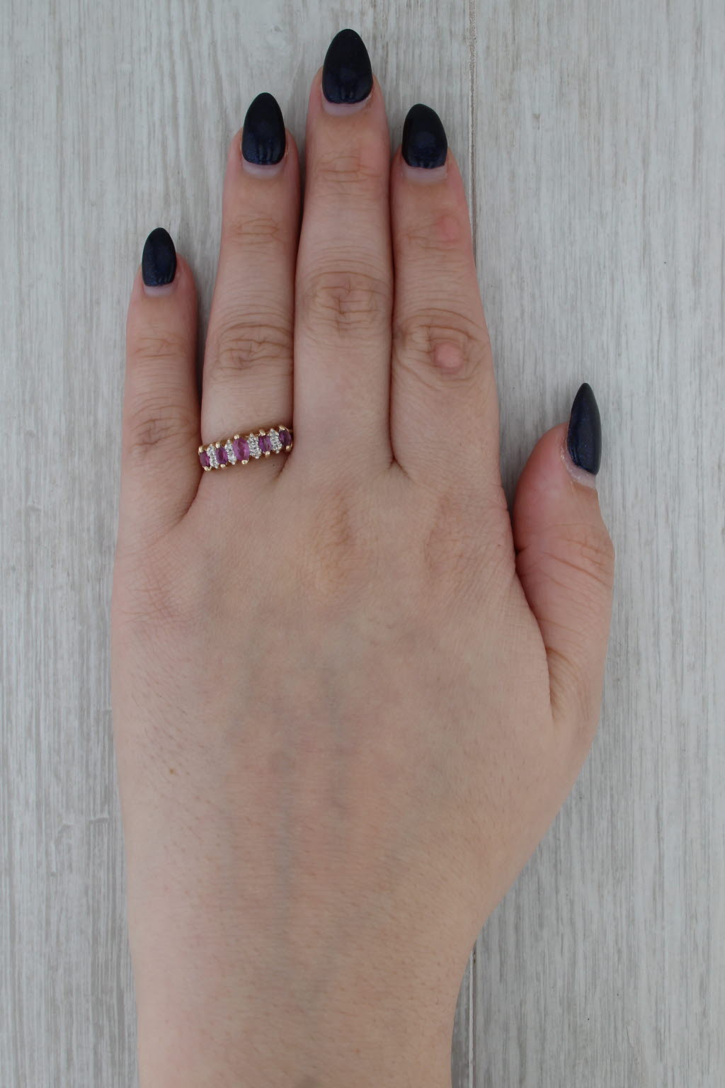 0.70ctw Tiered Ruby Diamond Pyramid Ring 14k Yellow Gold Size 6.25 Stackable