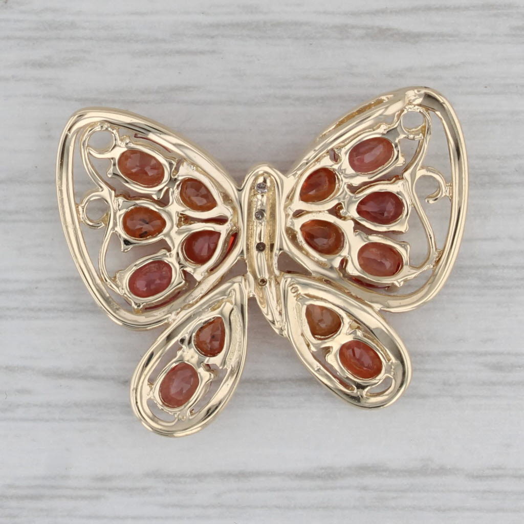 Gray 3.10ctw Orange Sapphire Butterfly Pendant 10k Yellow Gold Diamond Accents