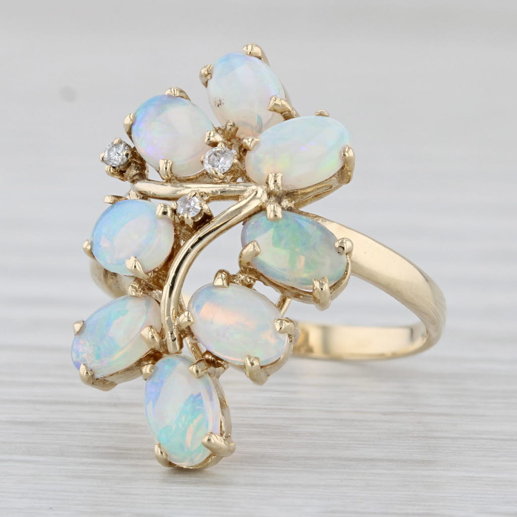 Light Gray Opal Diamond Cluster Ring 14k Yellow Gold Size 6.5 Cocktail