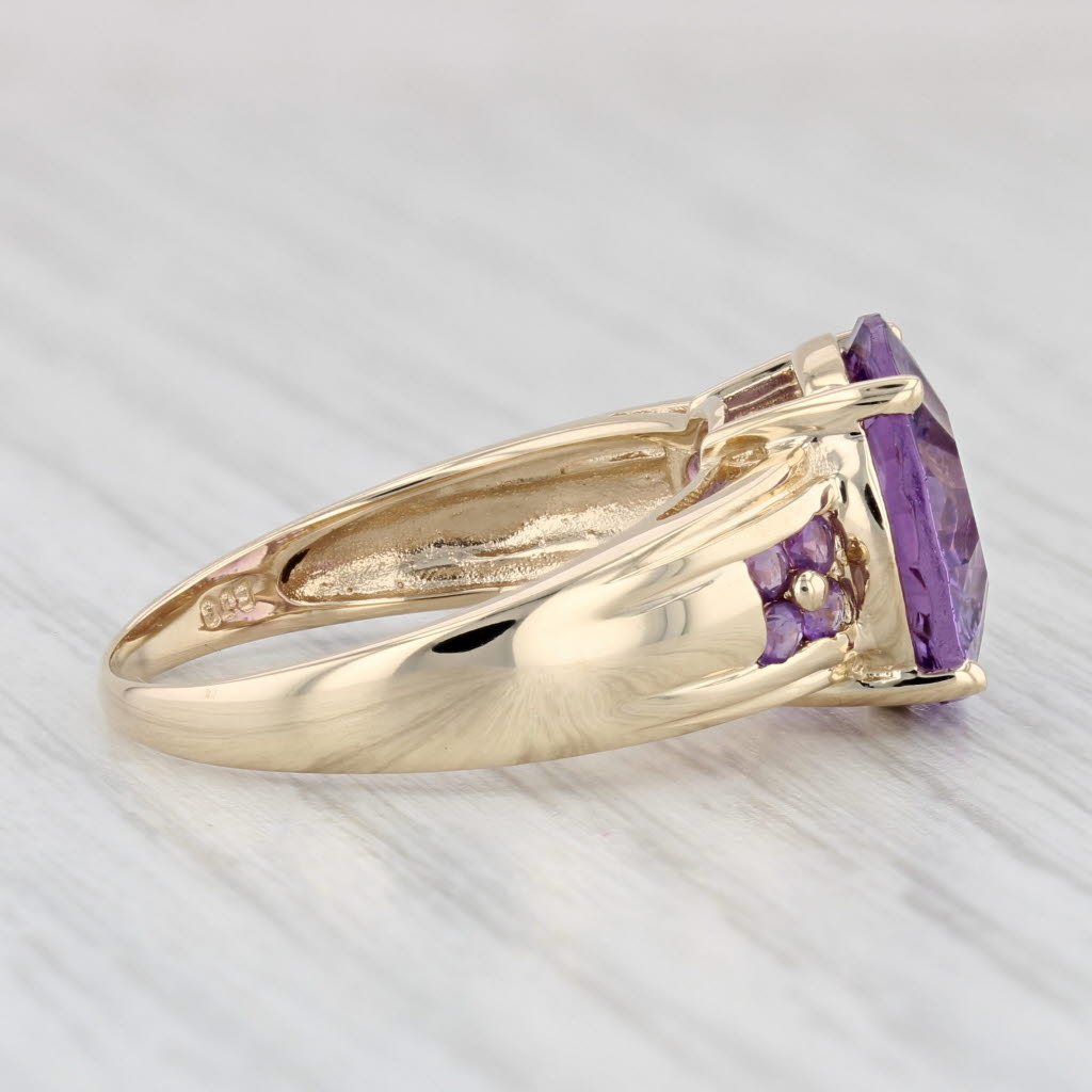 Light Gray 4.42ctw Round Amethyst Ring 14k Yellow Gold Size 9.25