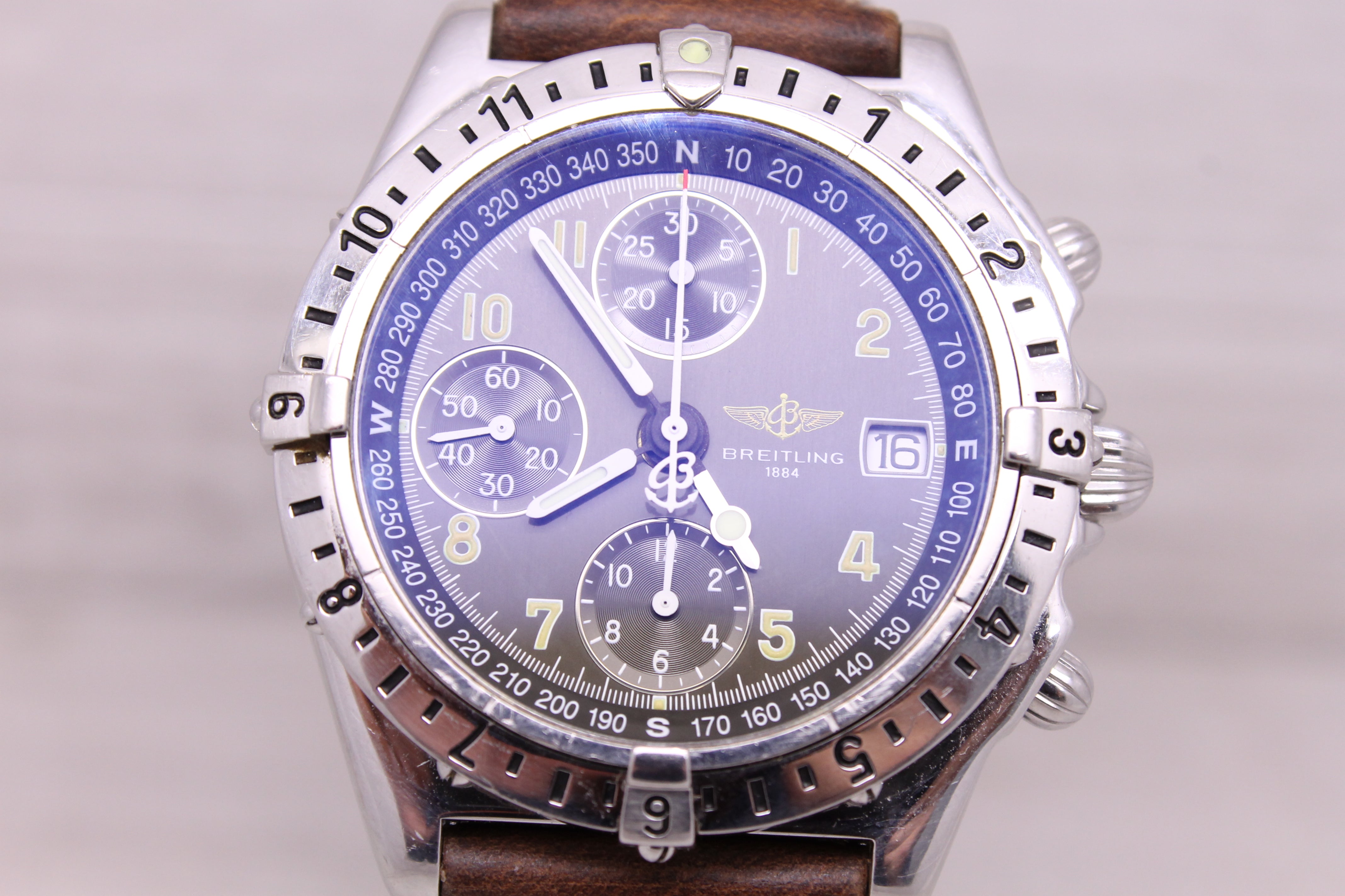 Gray Breitling Chronomat Longitude GMT 40mm Steel Automatic Chronograph Watch A20048