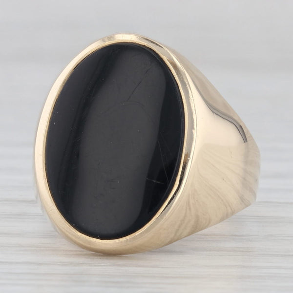 Light Gray Onyx Oval Solitaire Signet Style Ring 14k Yellow Gold Size 9.75