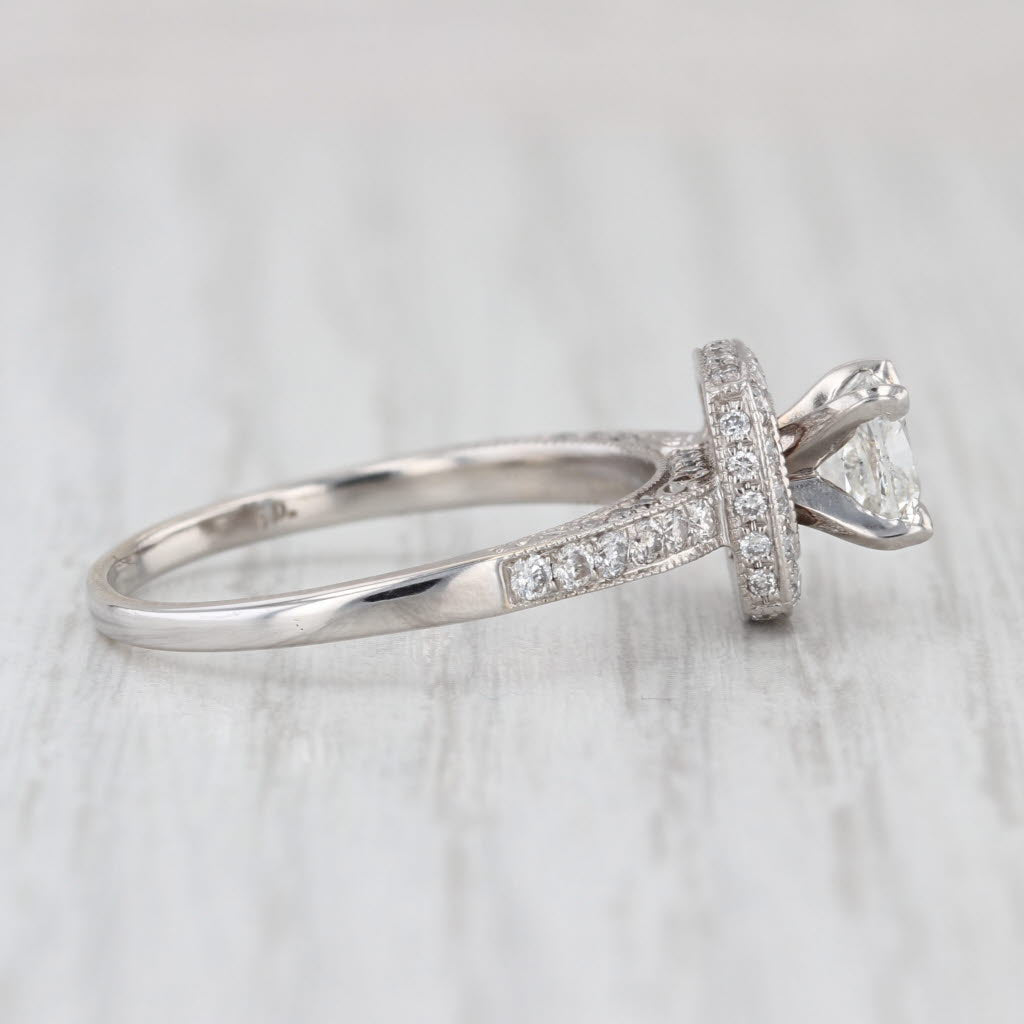 1.42ctw Cushion Diamond Halo Engagement Ring 14k White Gold Size 8.5 GIA