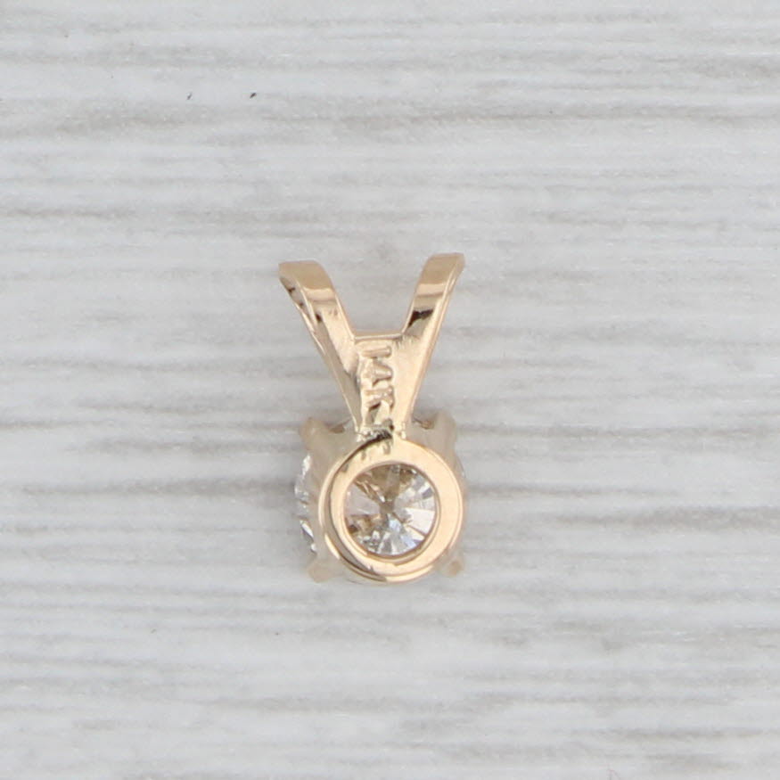 Gray 0.58ctw Round Diamond Solitaire Pendant 14k Yellow Gold Small Drop