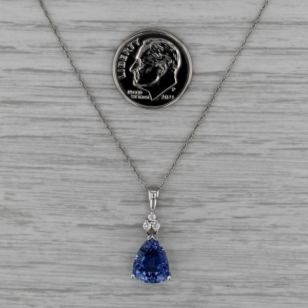 3.42ctw Lab Created Sapphire Diamond Pendant Necklace 10k Gold 18" Rope Chain