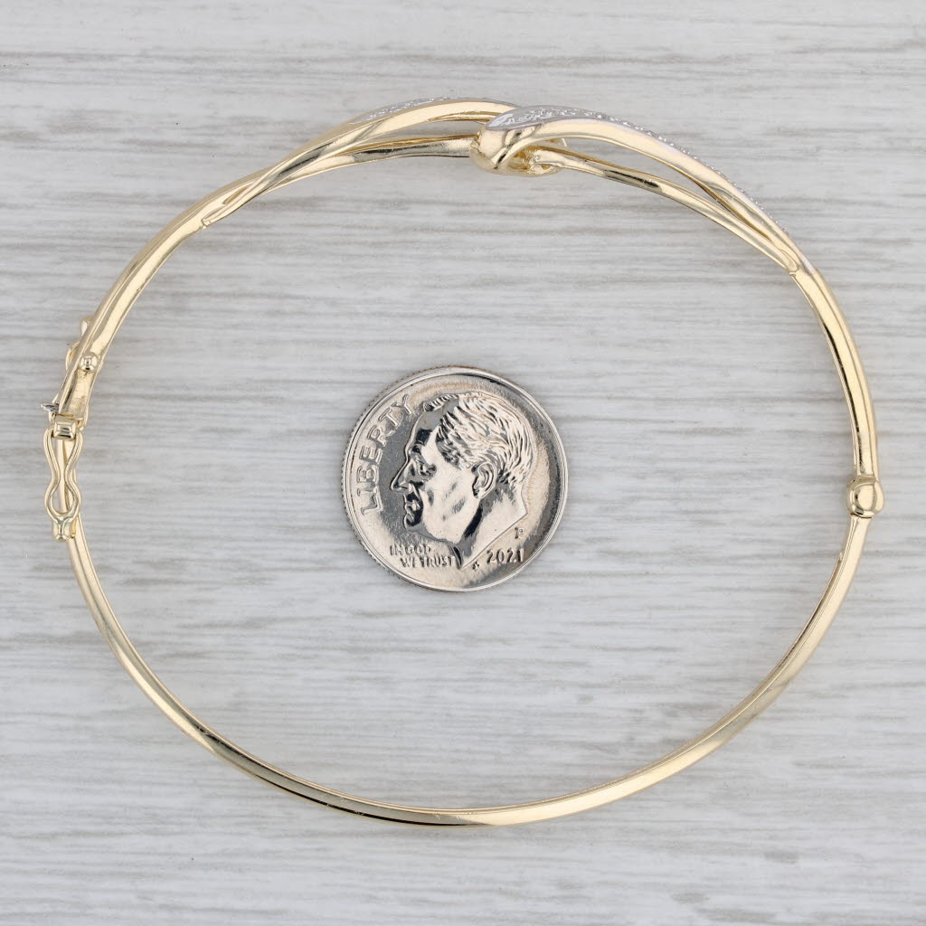 Gray Diamond Woven Bangle Bracelet 10k Yellow Gold 7"