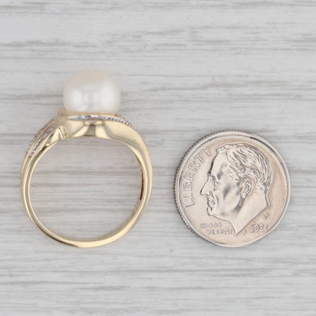 Gray Cultured Pearl Diamond Bypass Ring 10k Yellow Gold Size 7
