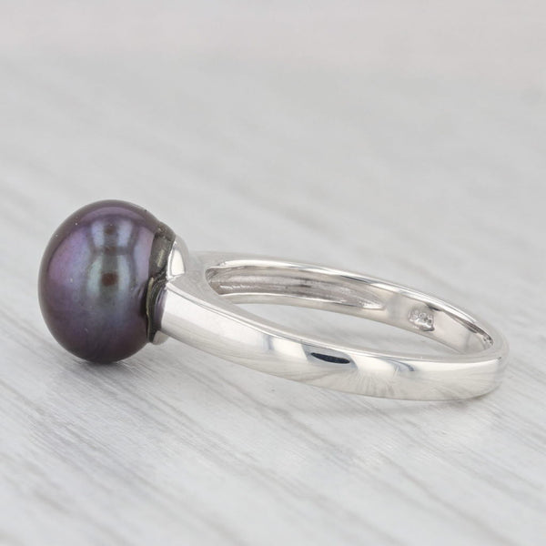 Light Gray Black Cultured Pearl Solitaire Ring Sterling Silver Size 6.25