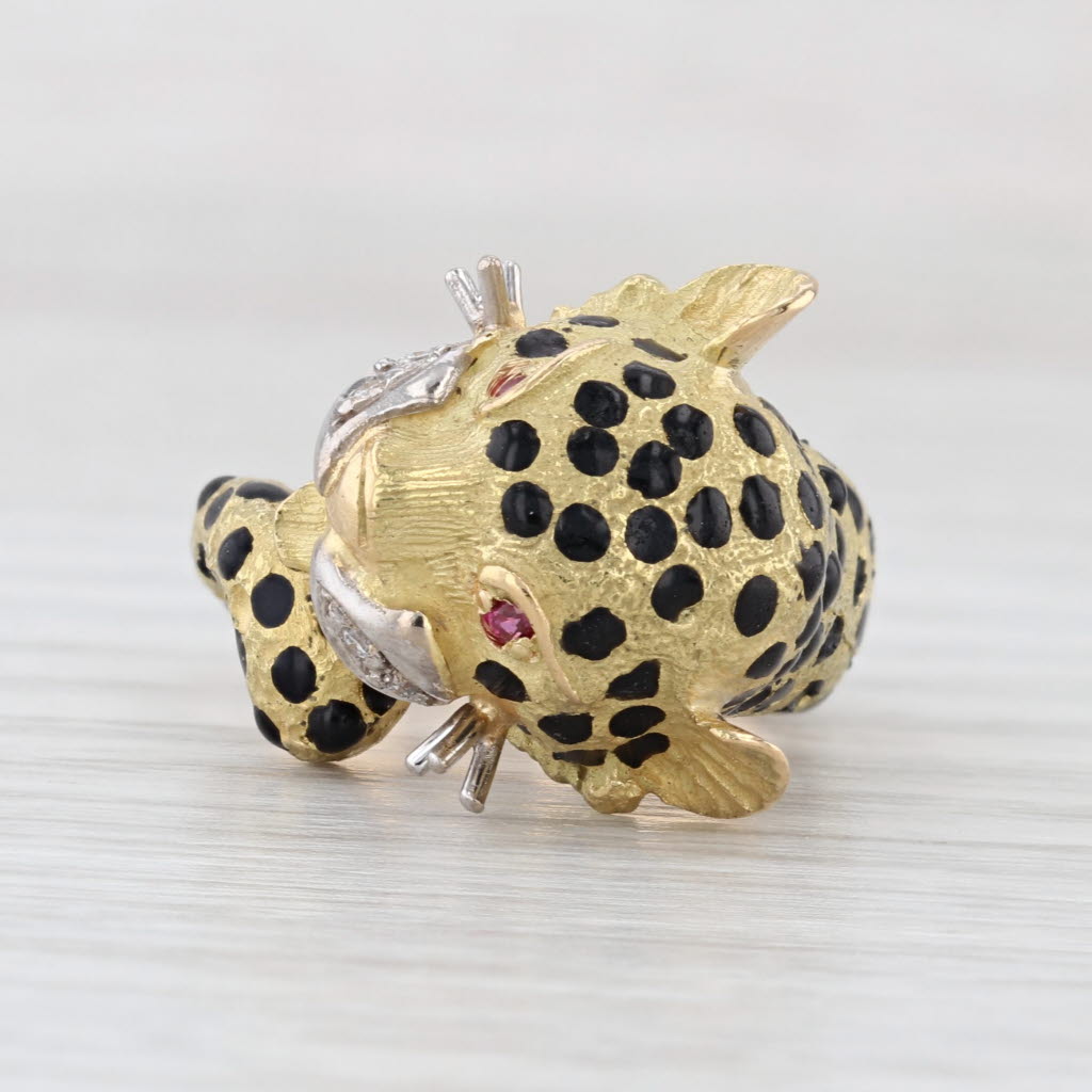 Leopard Ring Diamond Lab Created Ruby 18k Yellow Gold Enamel Statement
