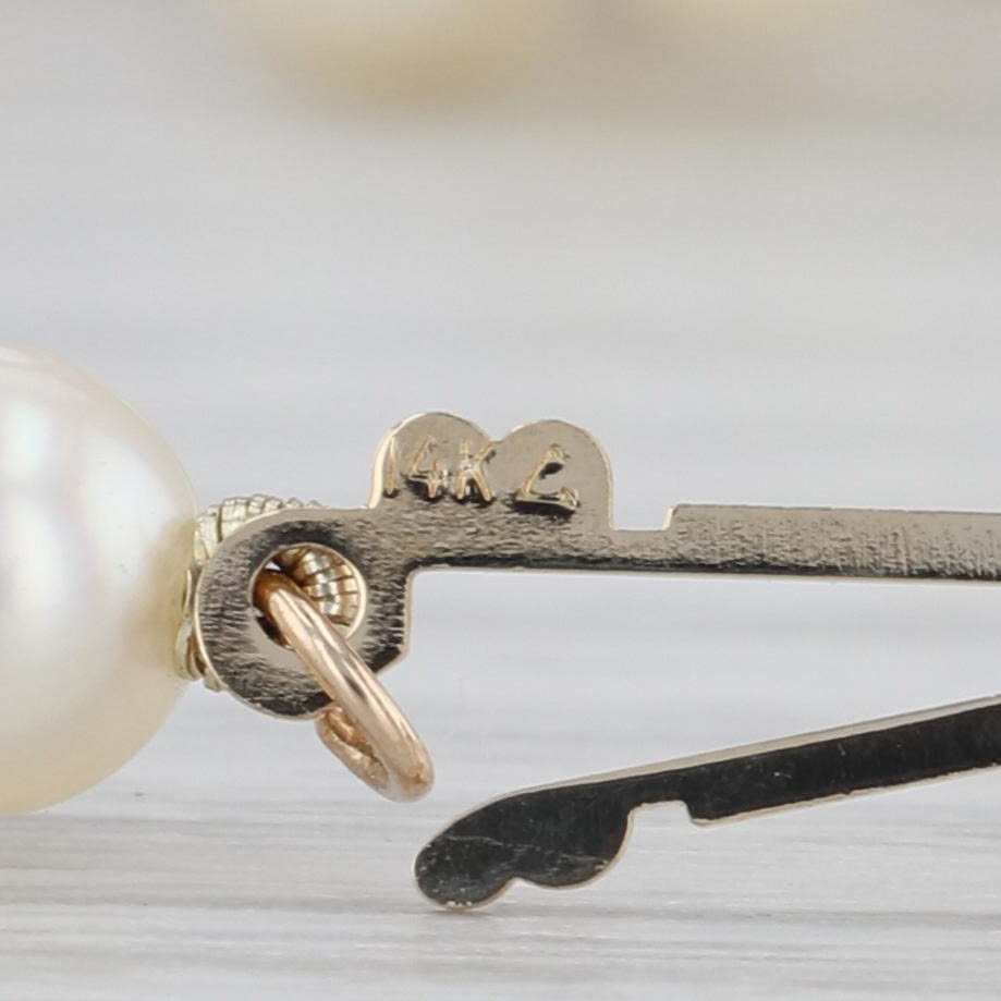 Vintage Cultured Pearl Single Strand Necklace 14k Gold 27" 5.1-5.4mm
