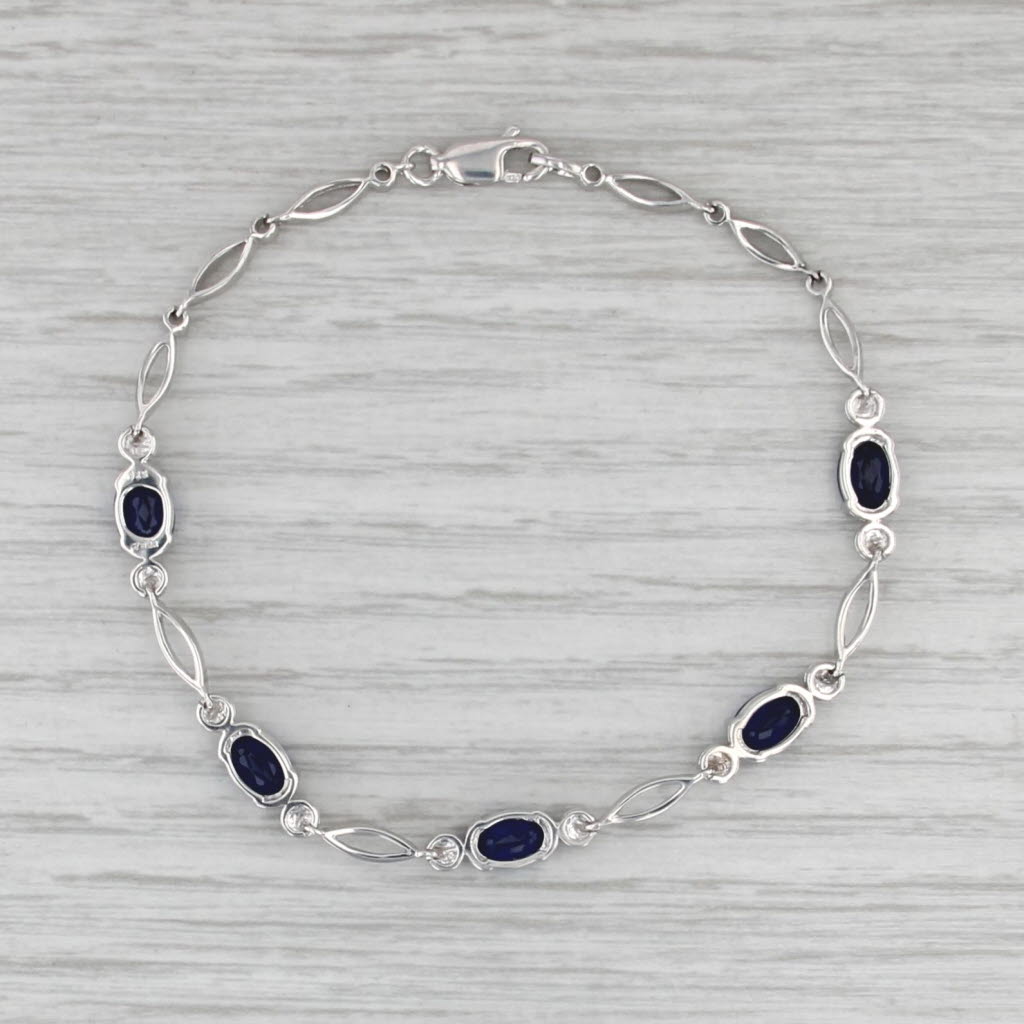 4.30ctw Blue Sapphire Tennis Bracelet Sterling Silver 7.25" 5mm