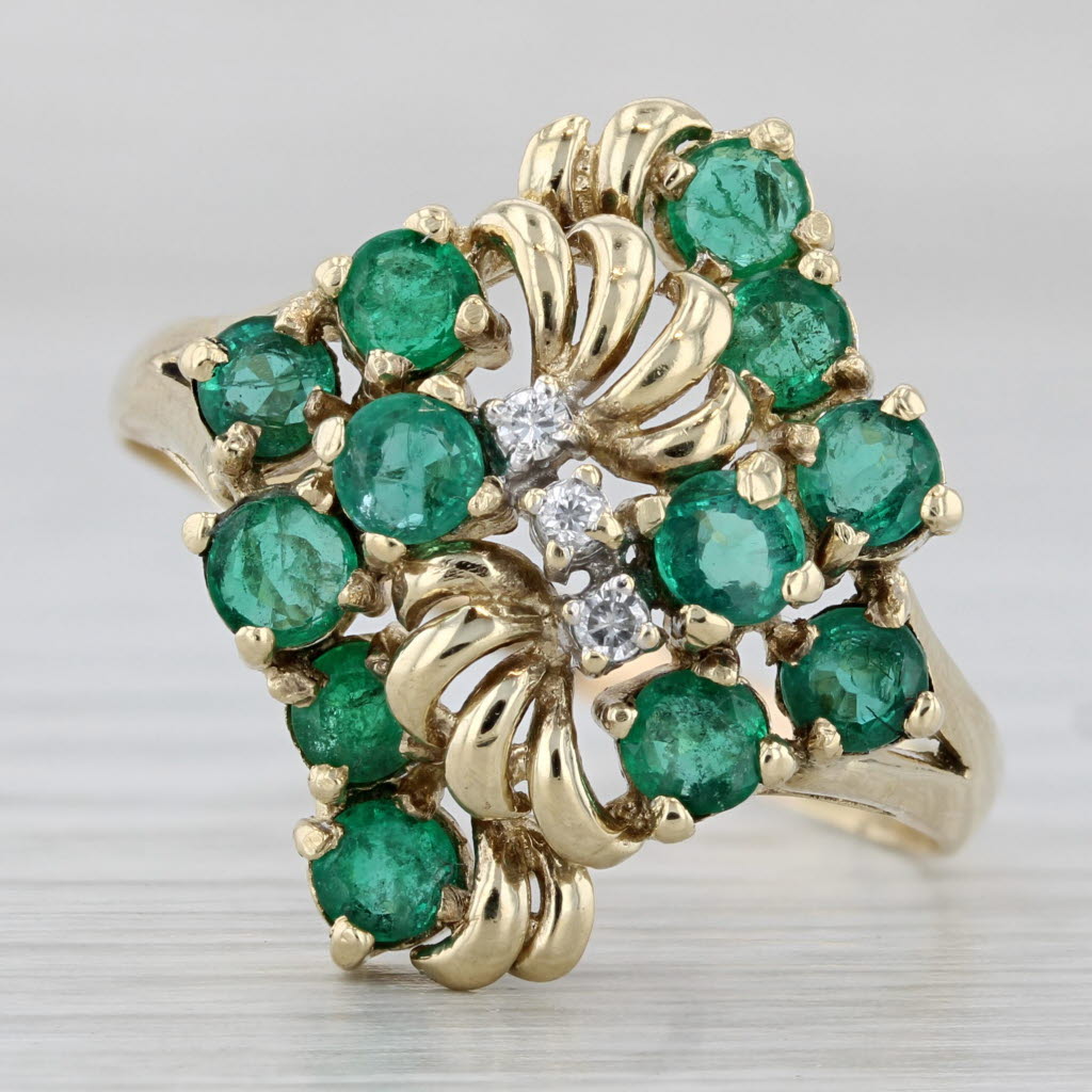 Light Gray 1.25ctw Emerald Diamond Cluster Flower Ring 14k Yellow Gold Size 12.75