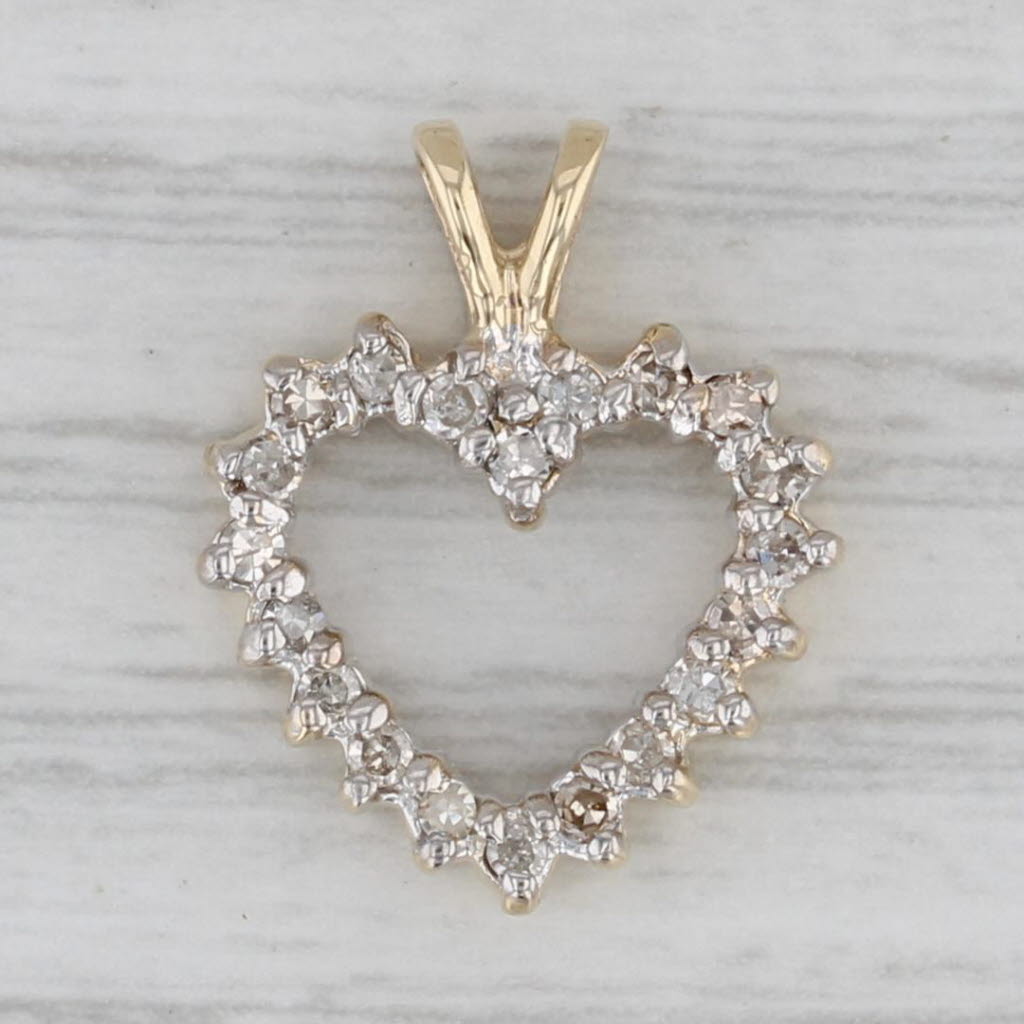 Gray 0.18ctw Diamond Open Heart Pendant 10k Yellow Gold Small Drop