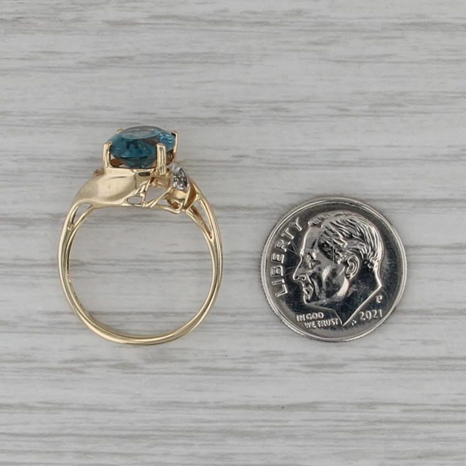 3.50ct Lab Created Teal Sapphire Diamond Ring 10k Yellow Gold Bypass Size 7.25