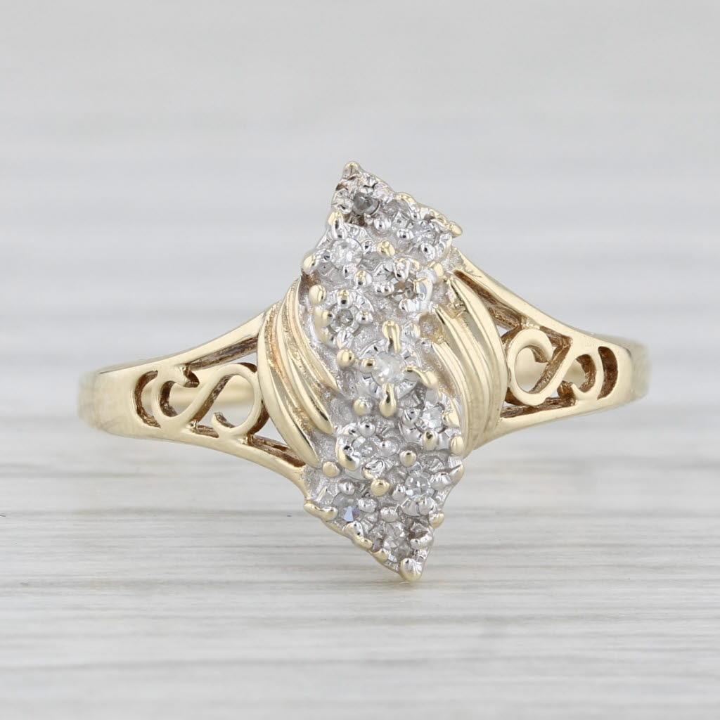 Light Gray Diamond Clusters Bypass Ring 10k Yellow Gold Size 6.5