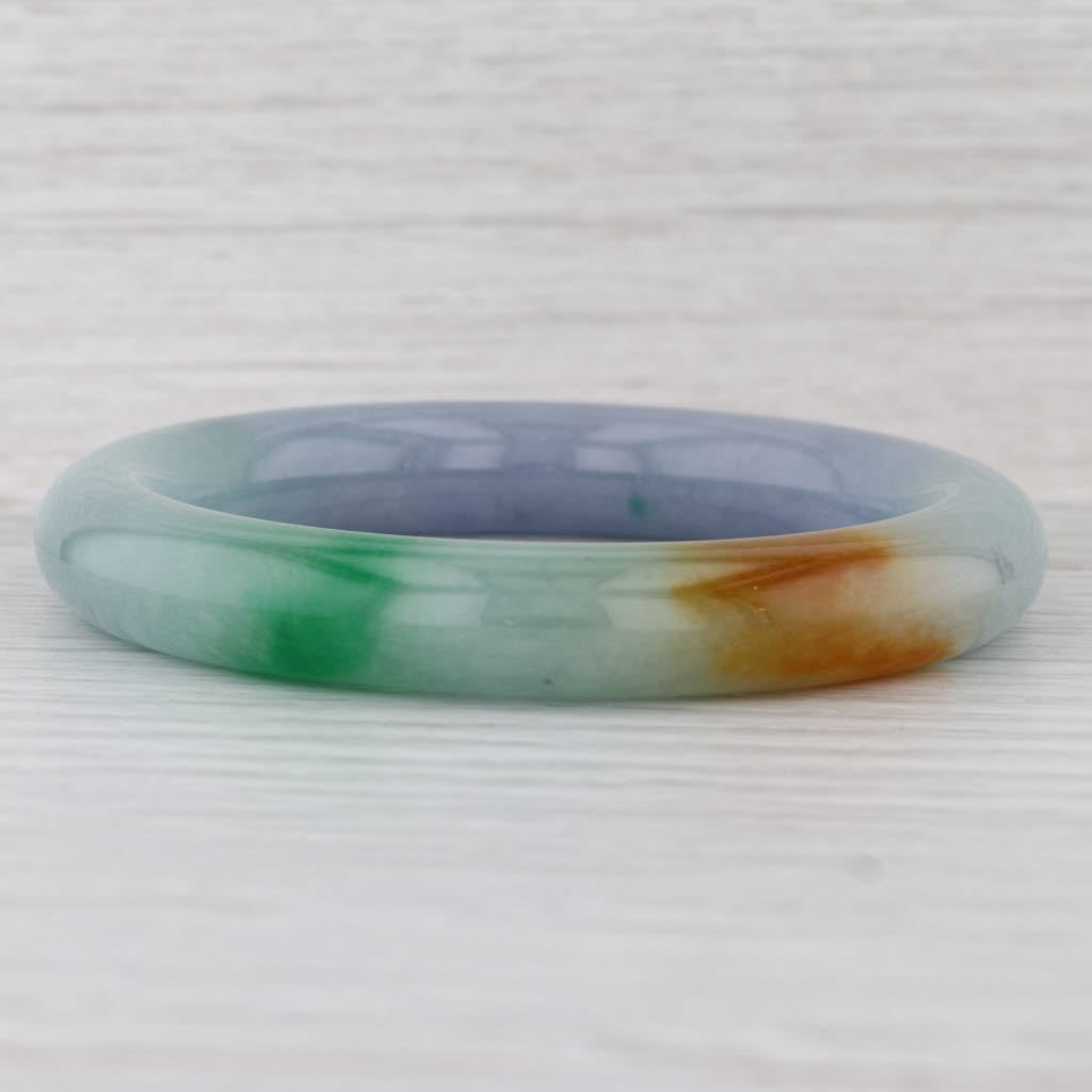 Brown Green Jadeite Jade Bangle Bracelet 7” 11mm Stackable Statement
