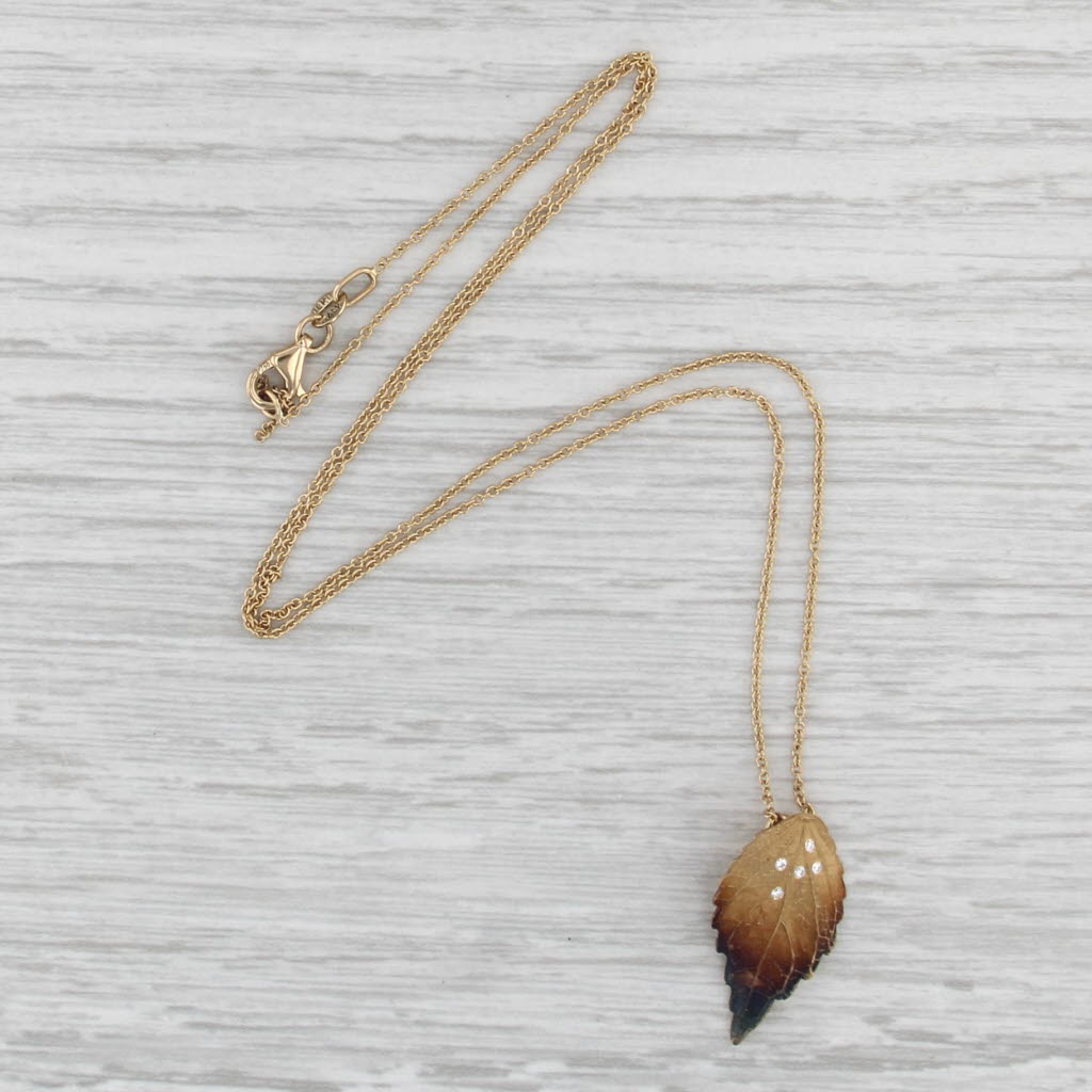 Simon G Fallen Leaves Pendant Necklace Diamond 18k Gold 17" Cable Chain