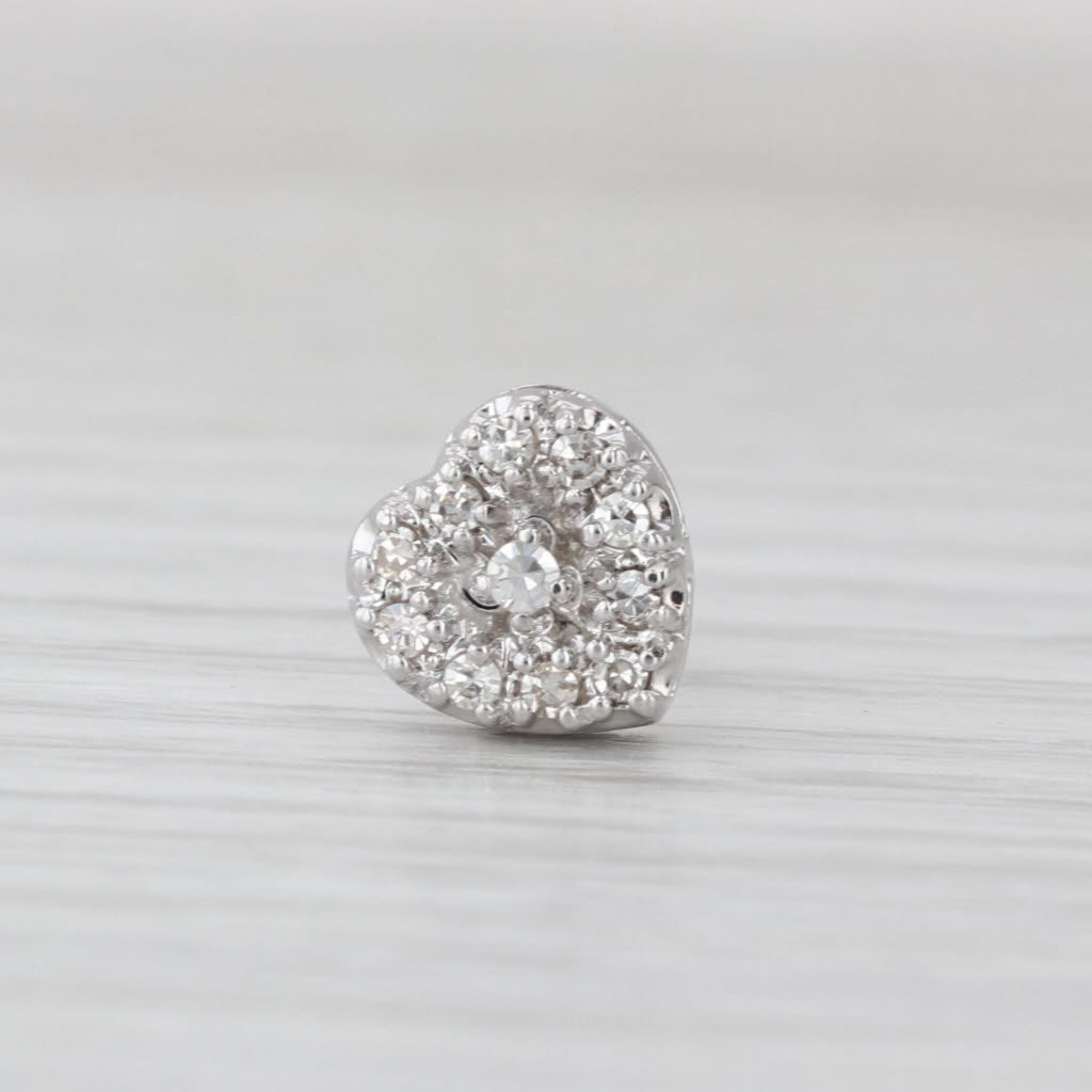 0.10ctw Diamond Cluster Single Stud Heart Earring 14k White Gold