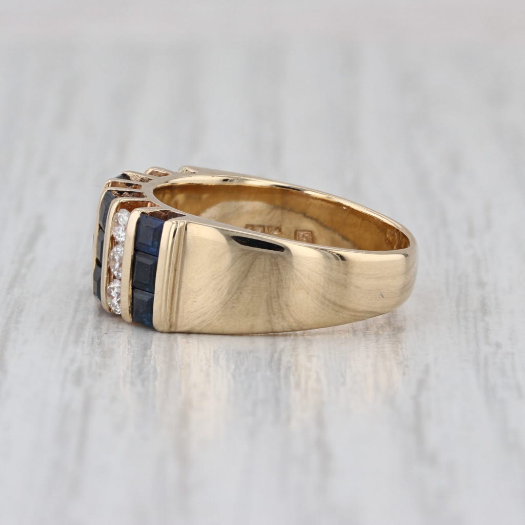 1.33ctw Blue Sapphire Diamond Rows Ring 14k Yellow Gold Size 5.75-6