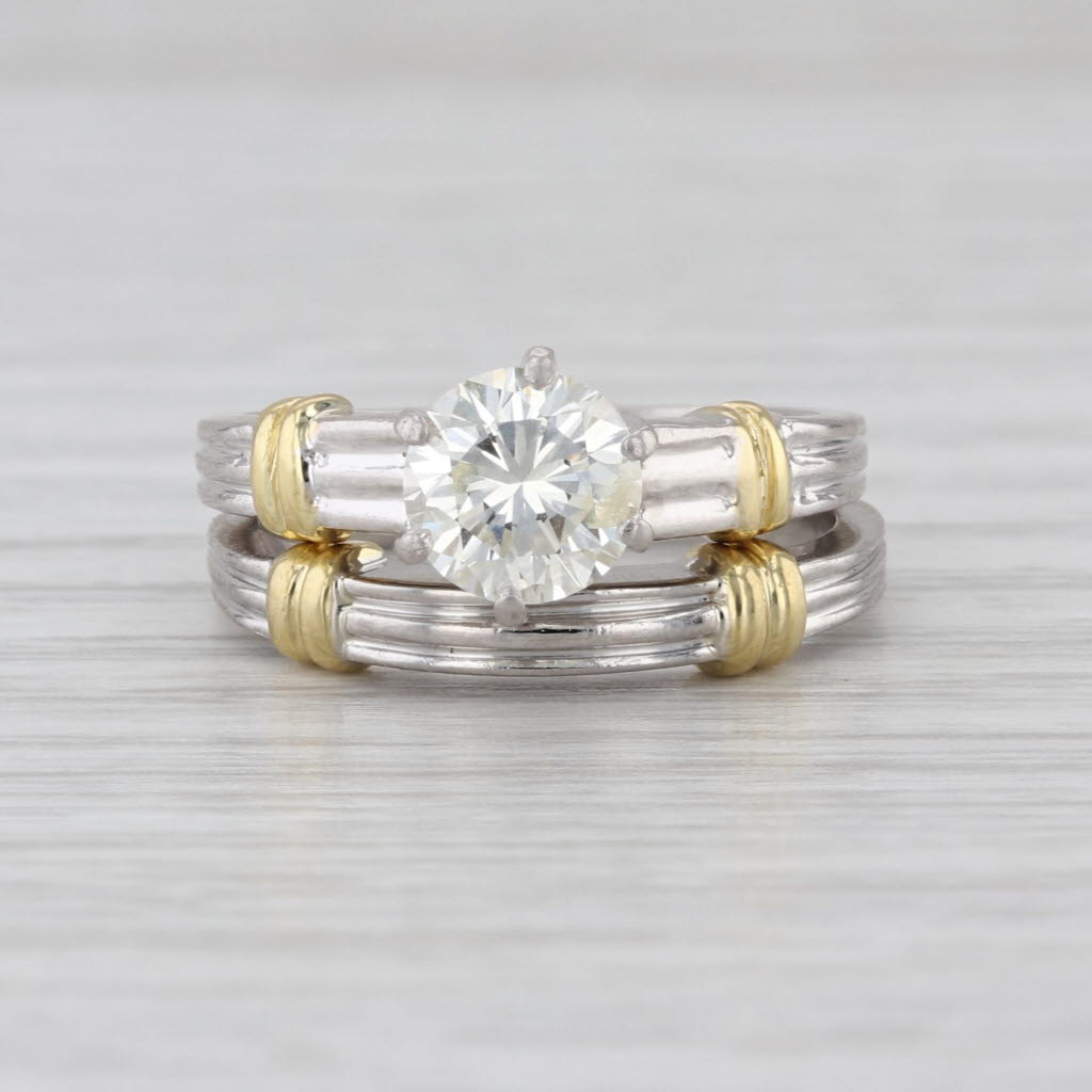 1.05ctw Diamond Bridal Set Platinum 18k Yellow Gold Engagement Ring Wedding Band