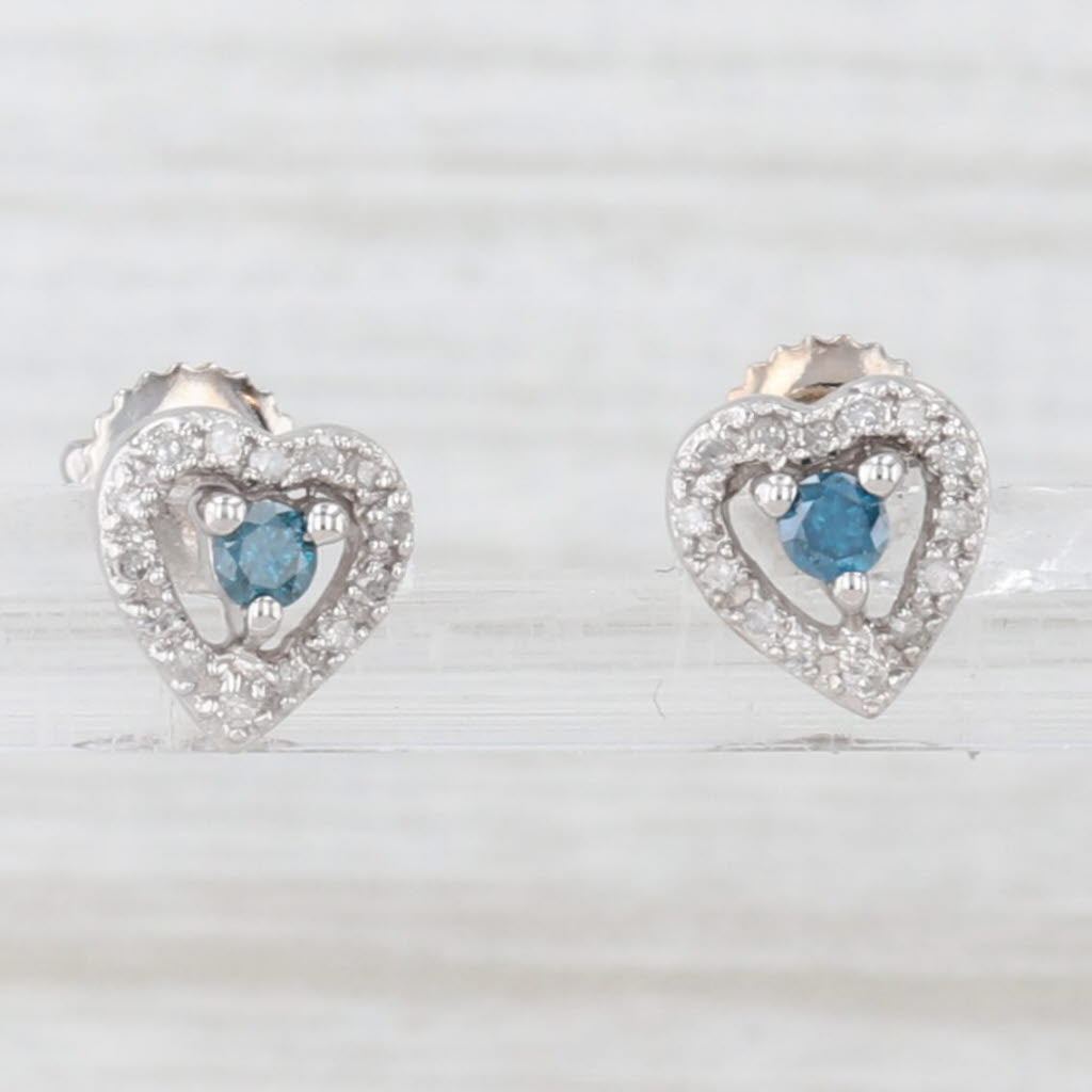 Light Gray 0.16ctw Blue Diamond Halo Heart 10k White Gold Stud Earrings