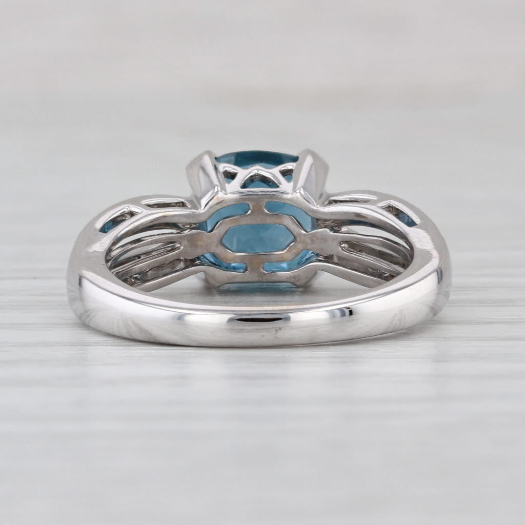 3.20ctw Blue Topaz Diamond Ring 18k White Gold Size 6.75 Engagement