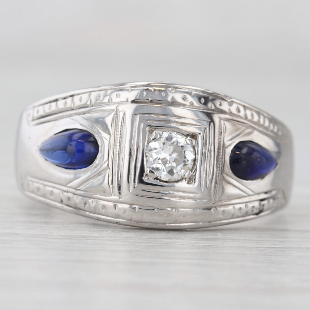 Light Gray Vintage Lab Created Sapphire Diamond Ring 14k White Gold Size 8.75