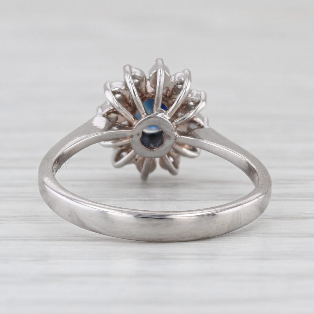 0.62ctw Blue Sapphire Diamond Halo Ring 14k White Gold Size 6.5 Engagement