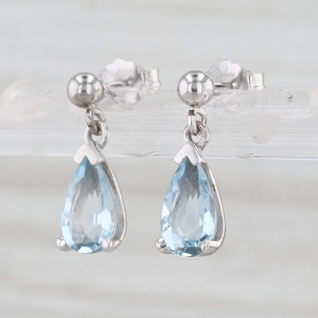 1.50ctw Pear Aquamarine Teardrop Dangle Earrings 14k White Gold Drops