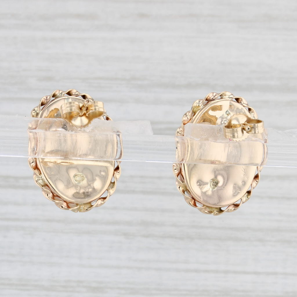 Light Gray Carved Shell Cameo Earrings 14k Yellow Gold Stud Cameos