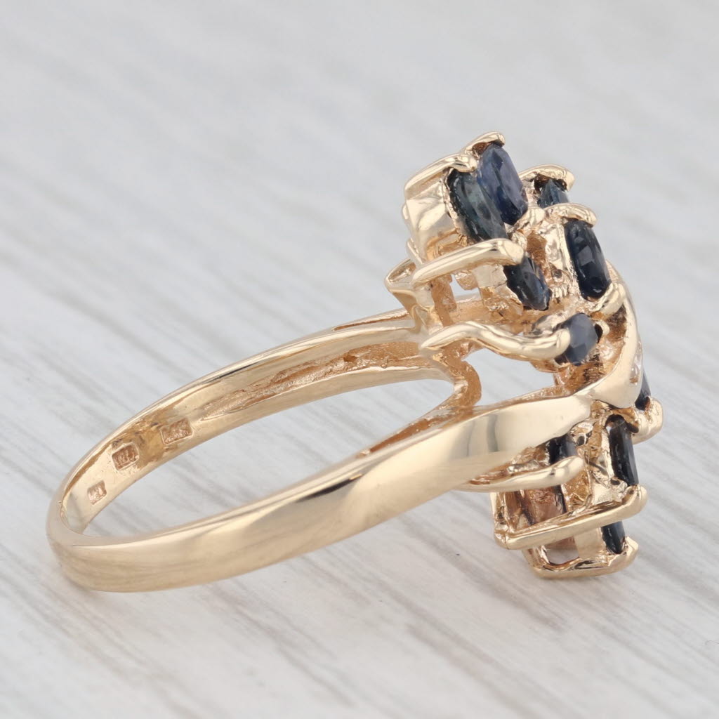 Light Gray 1.05ctw Blue Sapphire Diamond Cluster Flower Ring 14k Yellow Gold Size 6.25