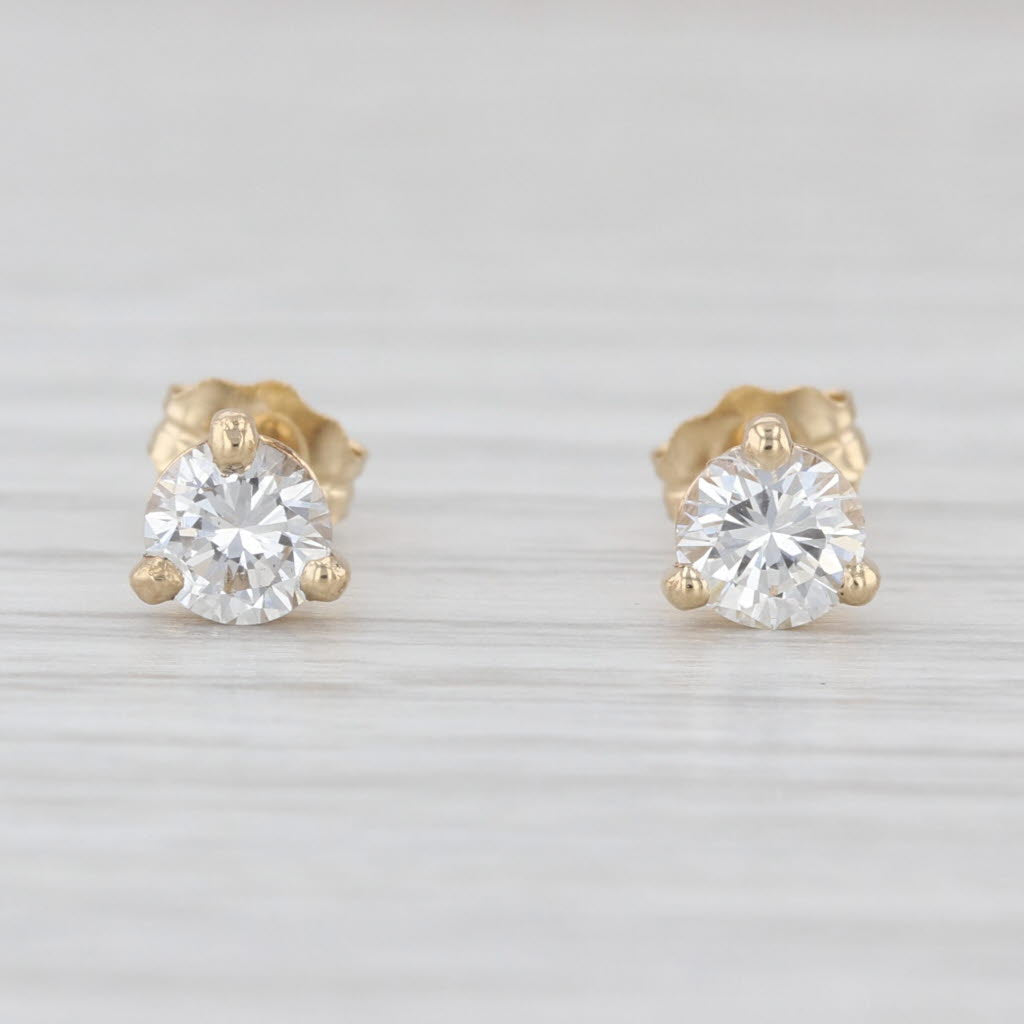 New 0.66ctw Diamond Solitaire Stud Earrings 14k Gold Round Brilliant Studs