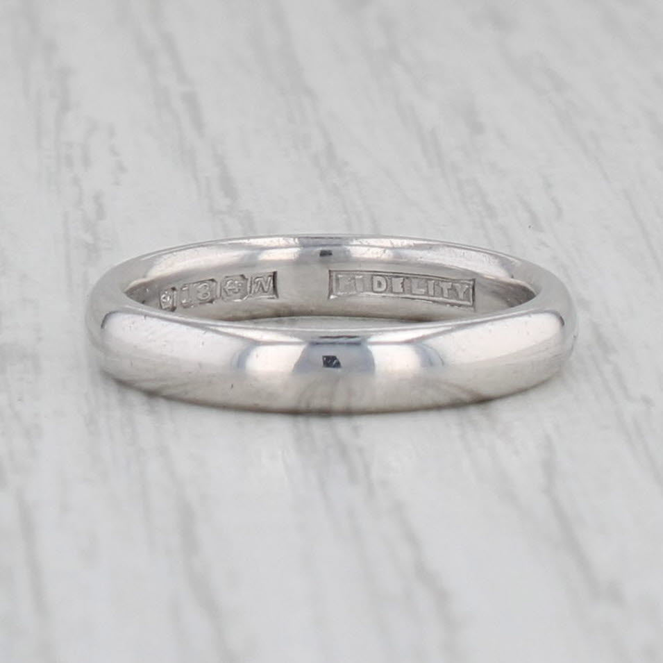 Light Gray Vintage Wedding Band 18k White Gold Ring Size 5.25 Fidelity British Hallmarks