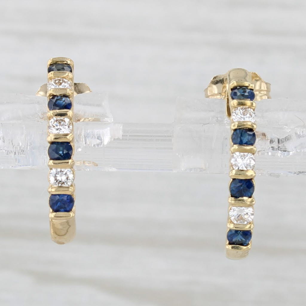 Light Gray 0.48ctw Sapphire Diamond J-Hook Earrings 14k Yellow Gold