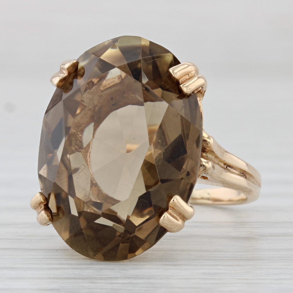 Light Gray 17ct Oval Smoky Quartz Solitaire Ring 10k Yellow Gold Size 4.75