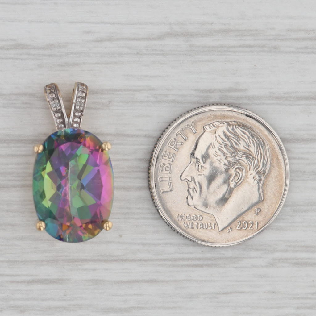 Gray 7.50ct Mystic Topaz Diamond Pendant 10k Yellow Gold